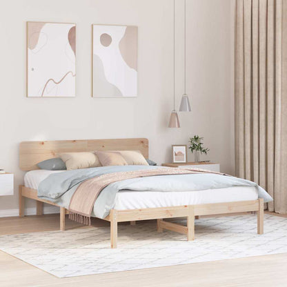 vidaXL Bed Frame with Headboard Natural 200 x 200 cm Solid Pine Wood