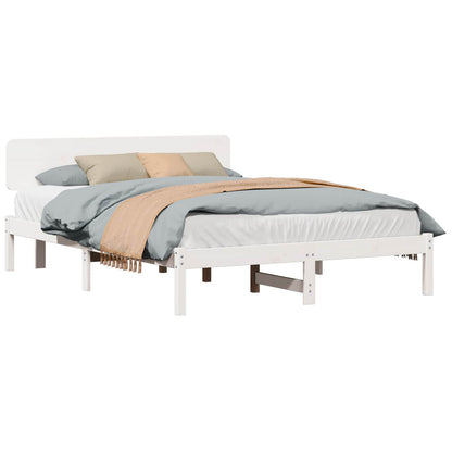 vidaXL Bed Frame with Headboard White 200 x 200 cm Solid Pine Wood
