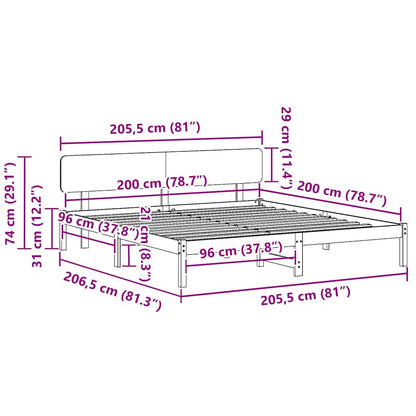 vidaXL Bed Frame with Headboard White 200 x 200 cm Solid Pine Wood