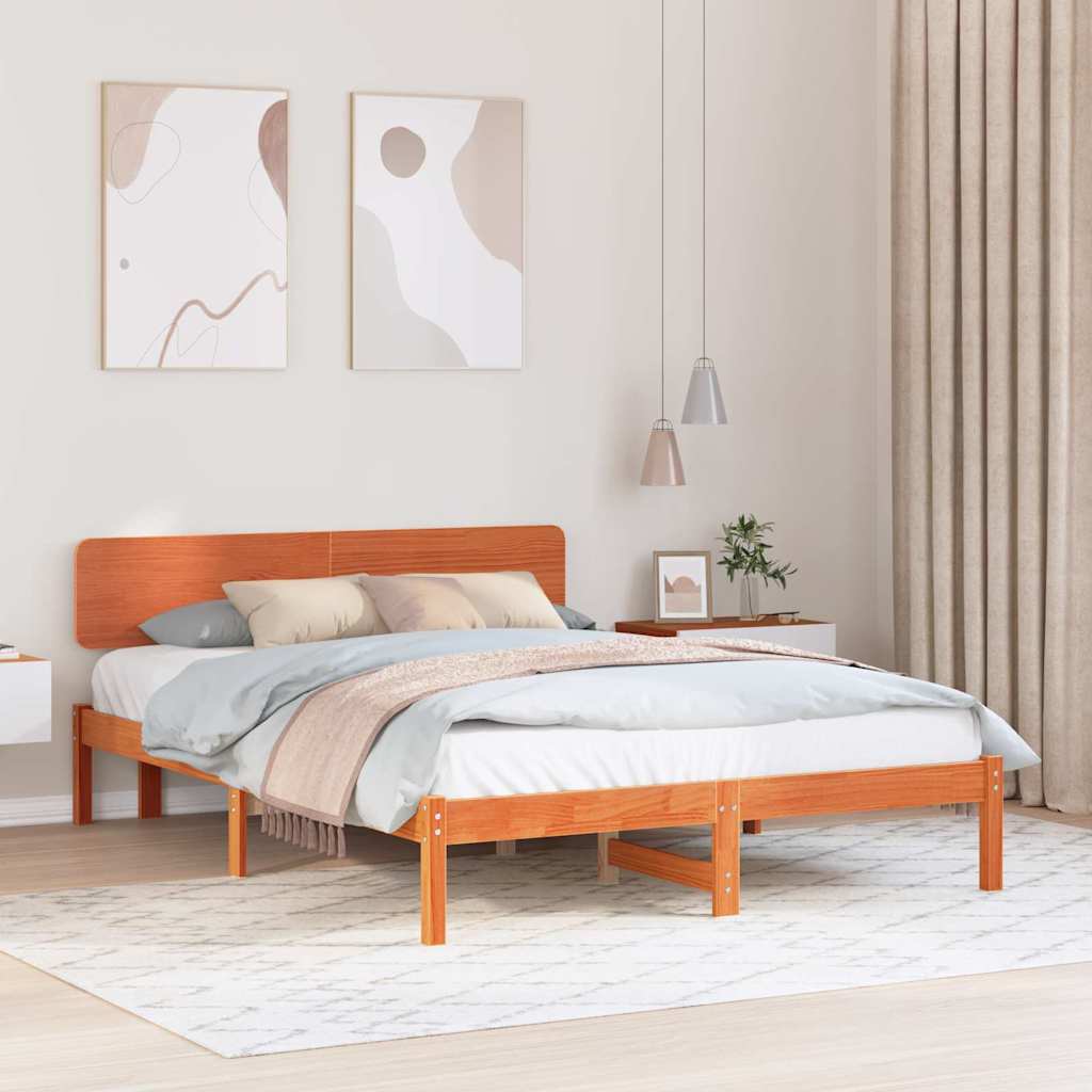 vidaXL Bed Frame with Headboard Wax Brown 200 x 200 cm Solid Pine Wood