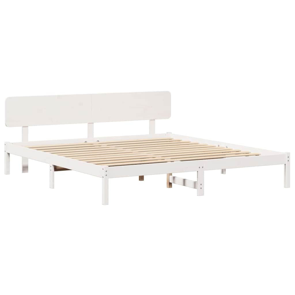 vidaXL Bed Frame with Headboard White 180 x 200 cm Solid Pine Wood