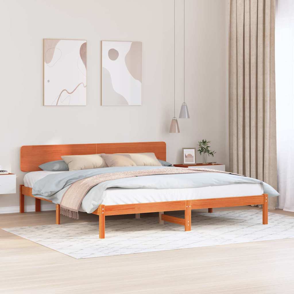 vidaXL Bed Frame with Headboard Wax Brown 180 x 200 cm Solid Pine Wood