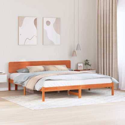 vidaXL Bed Frame with Headboard Wax Brown 180 x 200 cm Solid Pine Wood
