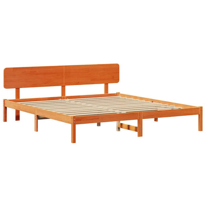 vidaXL Bed Frame with Headboard Wax Brown 180 x 200 cm Solid Pine Wood