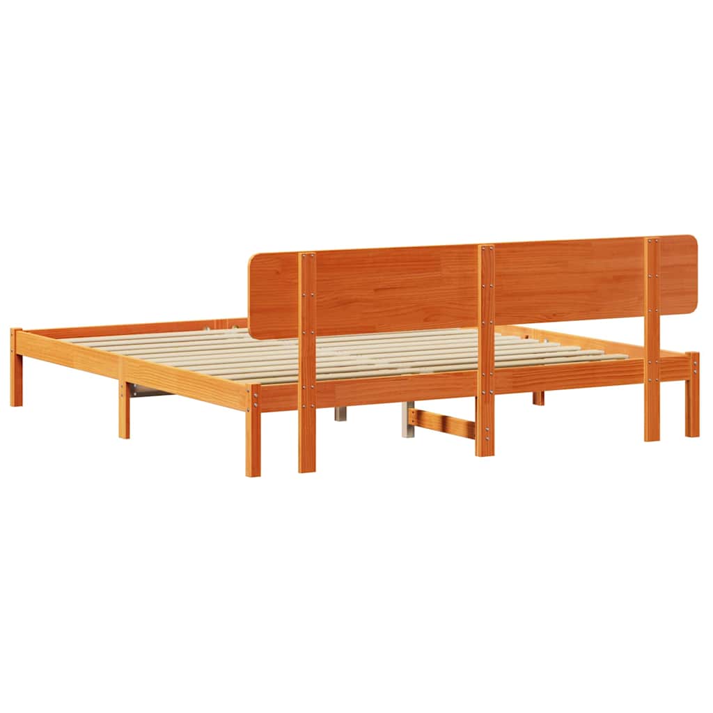 vidaXL Bed Frame with Headboard Wax Brown 180 x 200 cm Solid Pine Wood