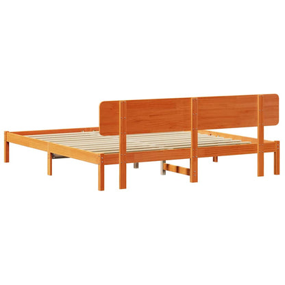 vidaXL Bed Frame with Headboard Wax Brown 180 x 200 cm Solid Pine Wood