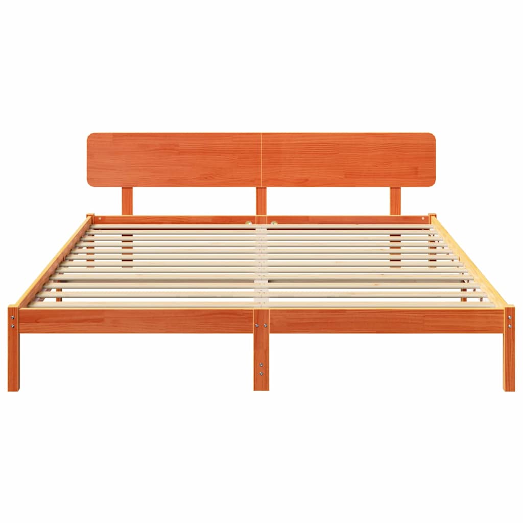 vidaXL Bed Frame with Headboard Wax Brown 180 x 200 cm Solid Pine Wood