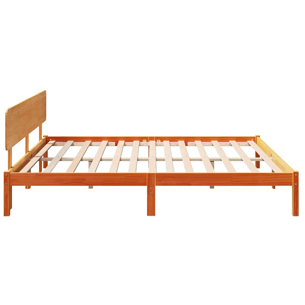 vidaXL Bed Frame with Headboard Wax Brown 180 x 200 cm Solid Pine Wood