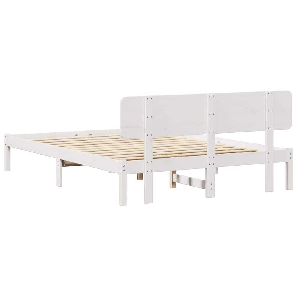 vidaXL Bed Frame with Headboard White 160 x 200 cm Solid Pine Wood