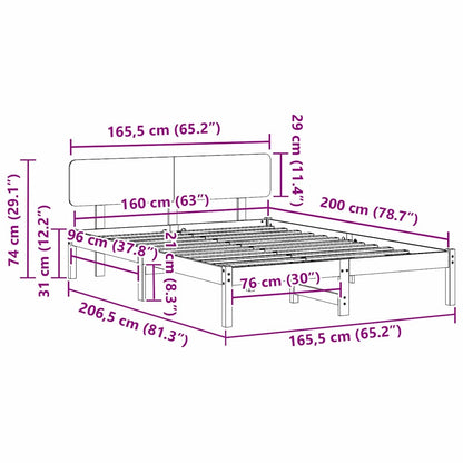 vidaXL Bed Frame with Headboard White 160 x 200 cm Solid Pine Wood
