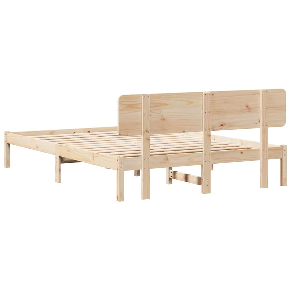 vidaXL Bed Frame with Headboard Natural 150 x 200 cm Solid Pine Wood