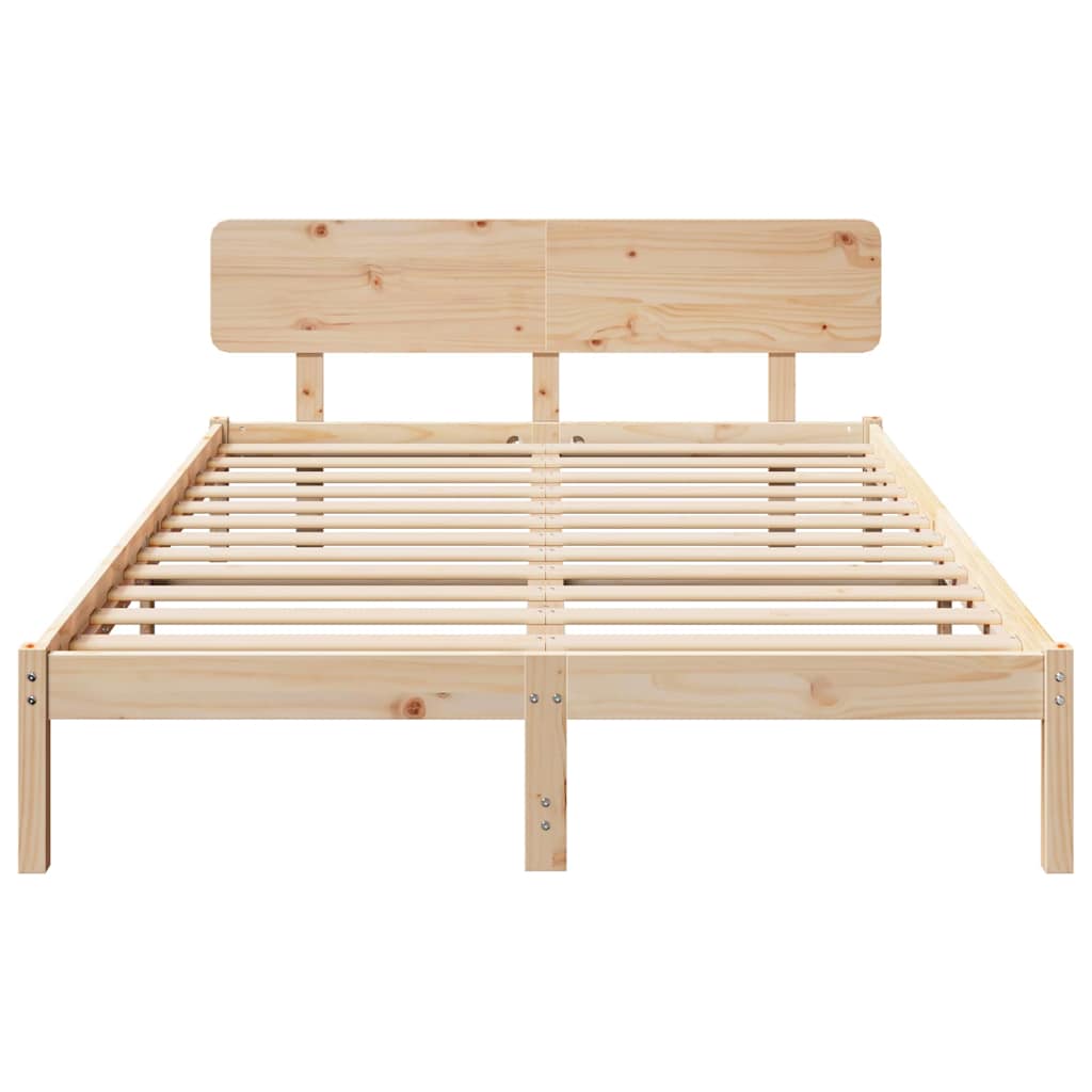 vidaXL Bed Frame with Headboard Natural 150 x 200 cm Solid Pine Wood