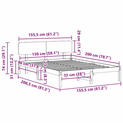 vidaXL Bed Frame with Headboard Natural 150 x 200 cm Solid Pine Wood