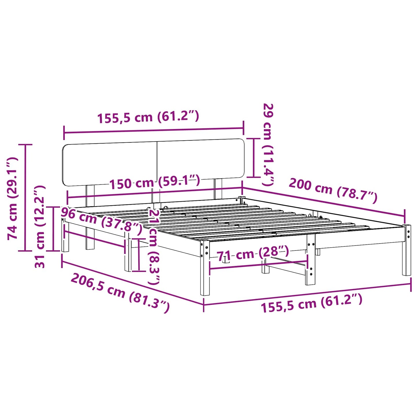 vidaXL Bed Frame with Headboard White 150 x 200 cm Solid Pine Wood