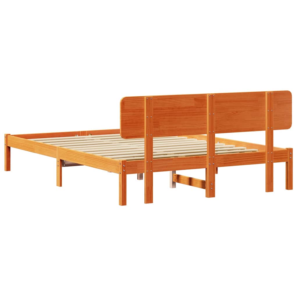 vidaXL Bed Frame with Headboard Wax Brown 150 x 200 cm Solid Pine Wood