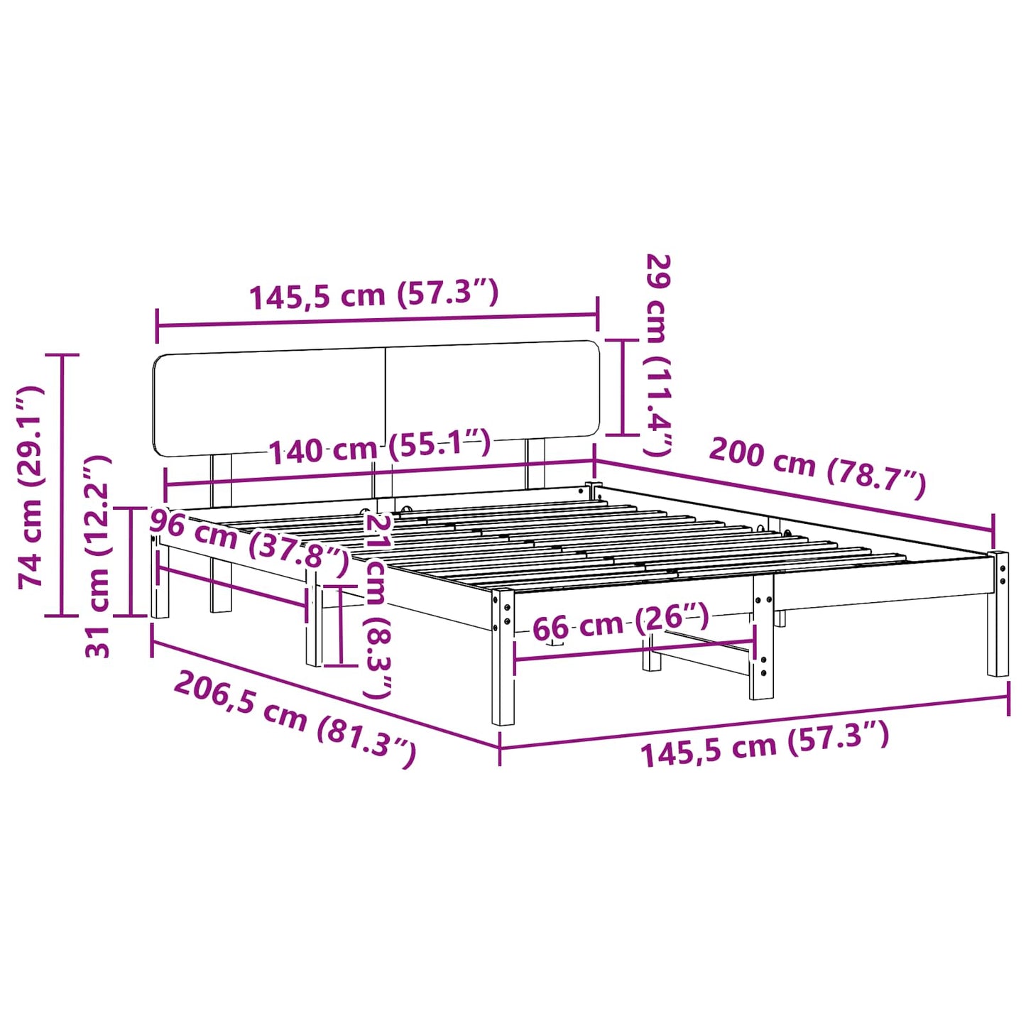 vidaXL Bed Frame with Headboard White 140 x 200 cm Solid Pine Wood