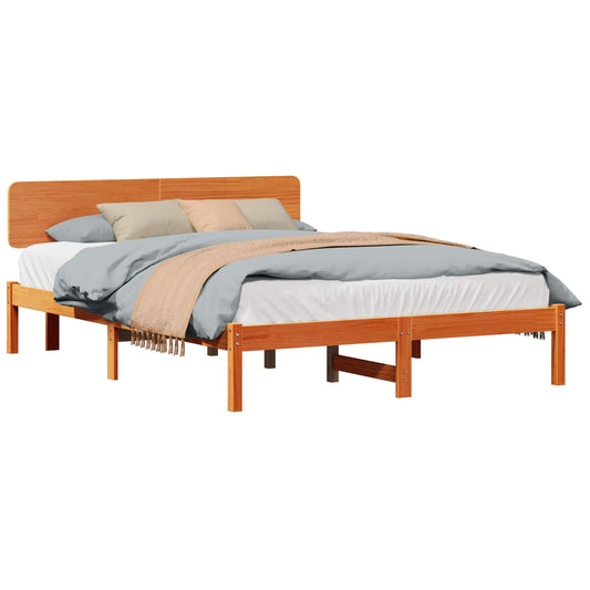vidaXL Bed Frame with Headboard Wax Brown 140 x 200 cm Solid Pine Wood