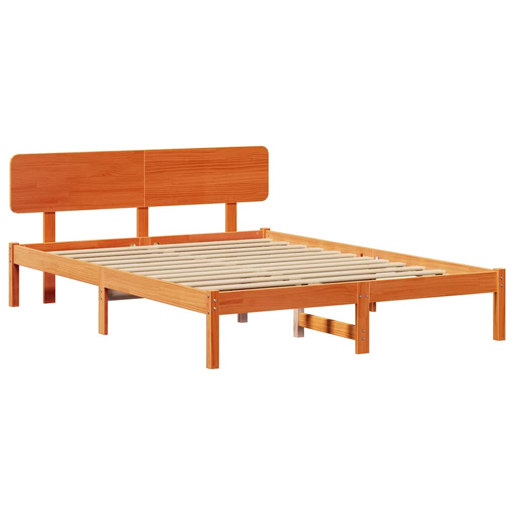 vidaXL Bed Frame with Headboard Wax Brown 140 x 200 cm Solid Pine Wood