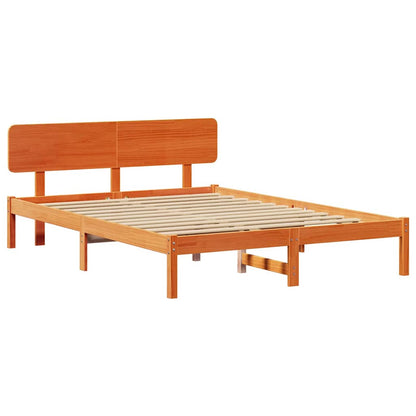 vidaXL Bed Frame with Headboard Wax Brown 140 x 200 cm Solid Pine Wood