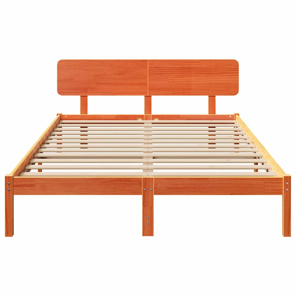 vidaXL Bed Frame with Headboard Wax Brown 140 x 200 cm Solid Pine Wood