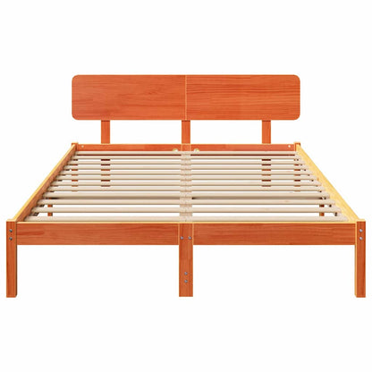 vidaXL Bed Frame with Headboard Wax Brown 140 x 200 cm Solid Pine Wood
