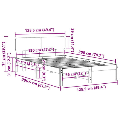 vidaXL Bed Frame with Headboard White 120 x 200 cm Solid Pine Wood