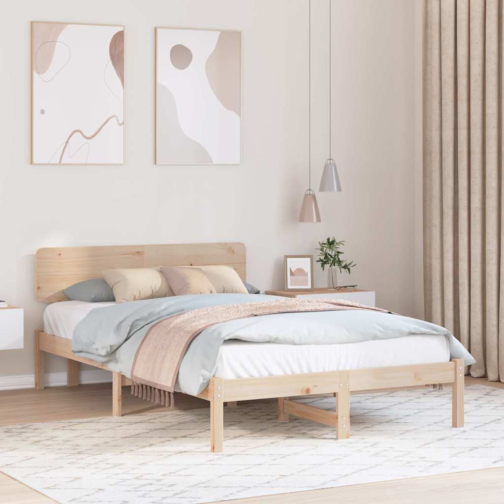 vidaXL Bed Frame with Headboard Natural 140 x 190 cm Solid Pine Wood