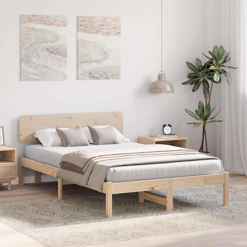 vidaXL Bed Frame with Headboard Natural 140 x 190 cm Solid Pine Wood