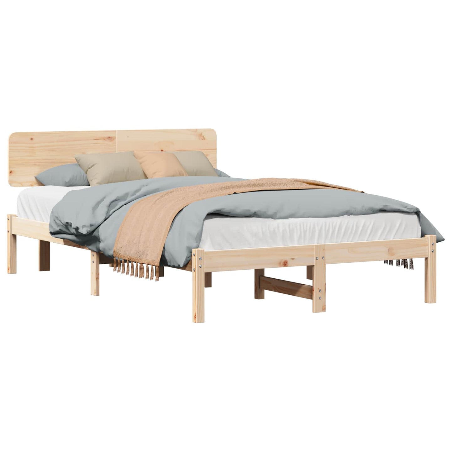 vidaXL Bed Frame with Headboard Natural 140 x 190 cm Solid Pine Wood