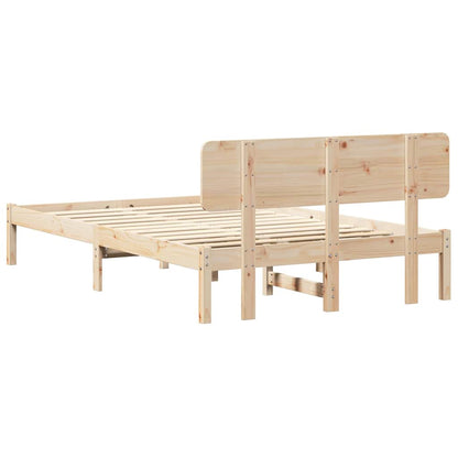 vidaXL Bed Frame with Headboard Natural 140 x 190 cm Solid Pine Wood
