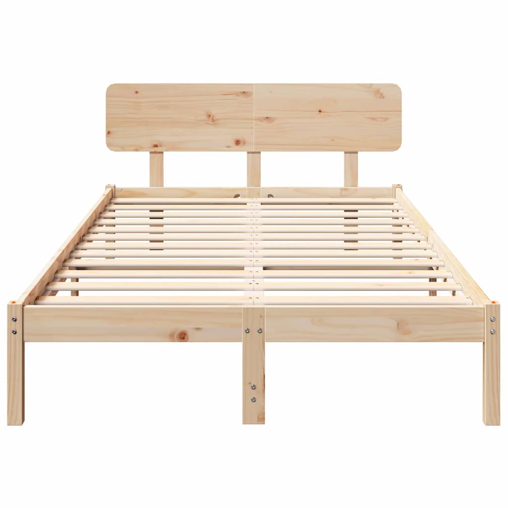 vidaXL Bed Frame with Headboard Natural 140 x 190 cm Solid Pine Wood