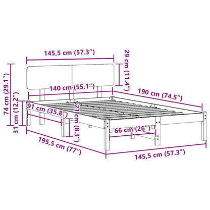 vidaXL Bed Frame with Headboard Natural 140 x 190 cm Solid Pine Wood