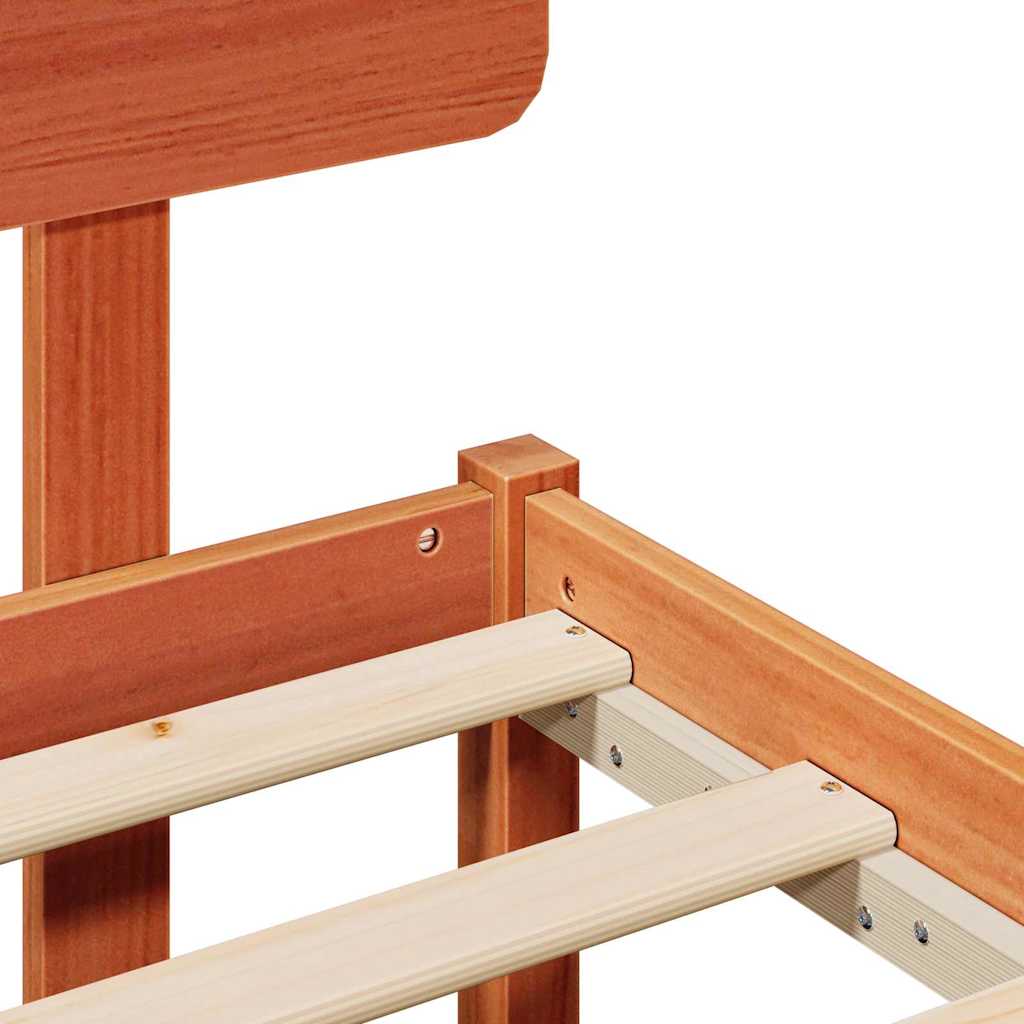 vidaXL Bed Frame with Headboard Wax Brown 135 x 190 cm Solid Pine Wood
