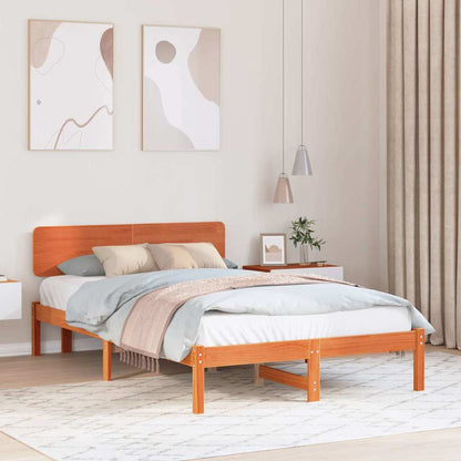 vidaXL Bed Frame with Headboard Wax Brown 135 x 190 cm Solid Pine Wood