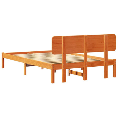 vidaXL Bed Frame with Headboard Wax Brown 135 x 190 cm Solid Pine Wood