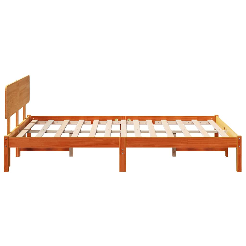 vidaXL Bed Frame with Headboard Wax Brown 135 x 190 cm Solid Pine Wood