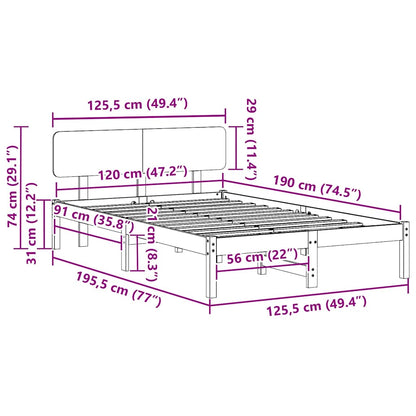 vidaXL Bed Frame with Headboard Wax Brown 120 x 190 cm Solid Pine Wood