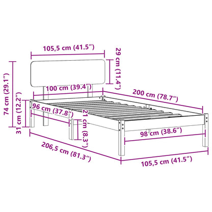 vidaXL Bed Frame with Headboard Natural 100 x 200 cm Solid Pine Wood