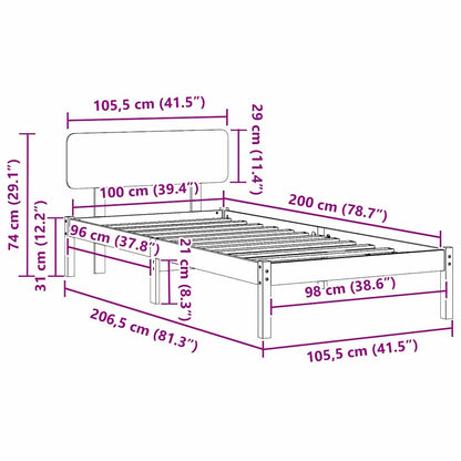 vidaXL Bed Frame with Headboard White 100 x 200 cm Solid Pine Wood