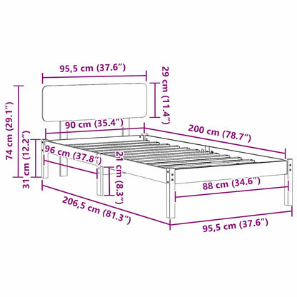 vidaXL Bed Frame with Headboard Natural 90 x 200 cm Solid Pine Wood