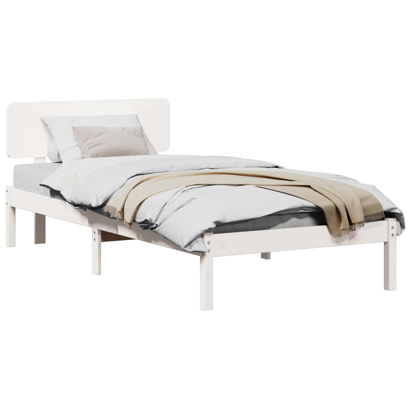vidaXL Bed Frame with Headboard White 90 x 200 cm Solid Pine Wood