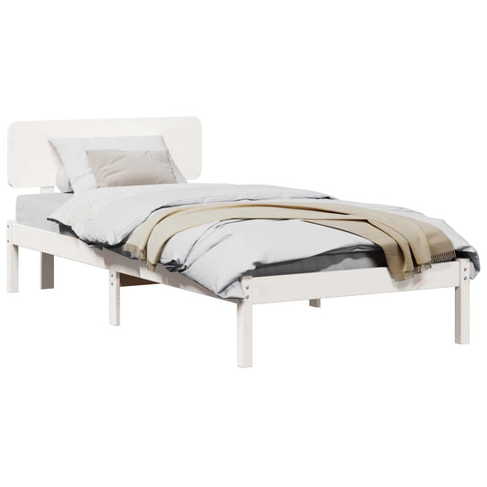 vidaXL Bed Frame with Headboard White 90 x 200 cm Solid Pine Wood