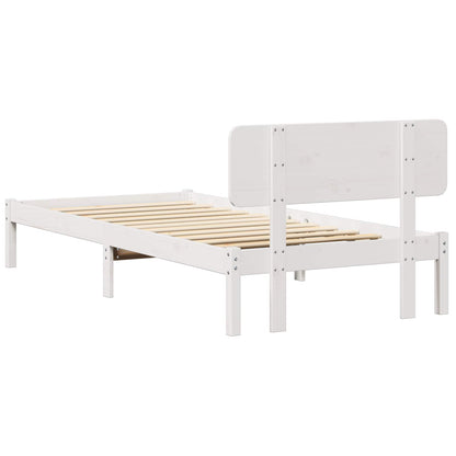 vidaXL Bed Frame with Headboard White 90 x 200 cm Solid Pine Wood