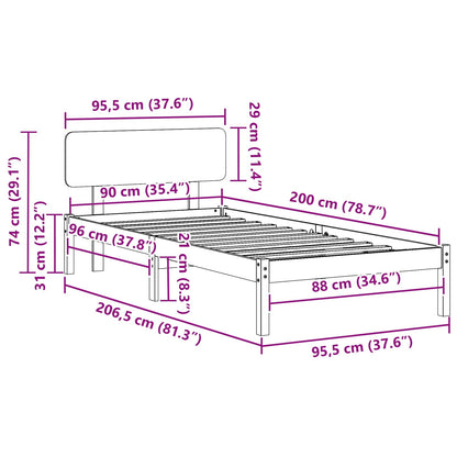 vidaXL Bed Frame with Headboard White 90 x 200 cm Solid Pine Wood