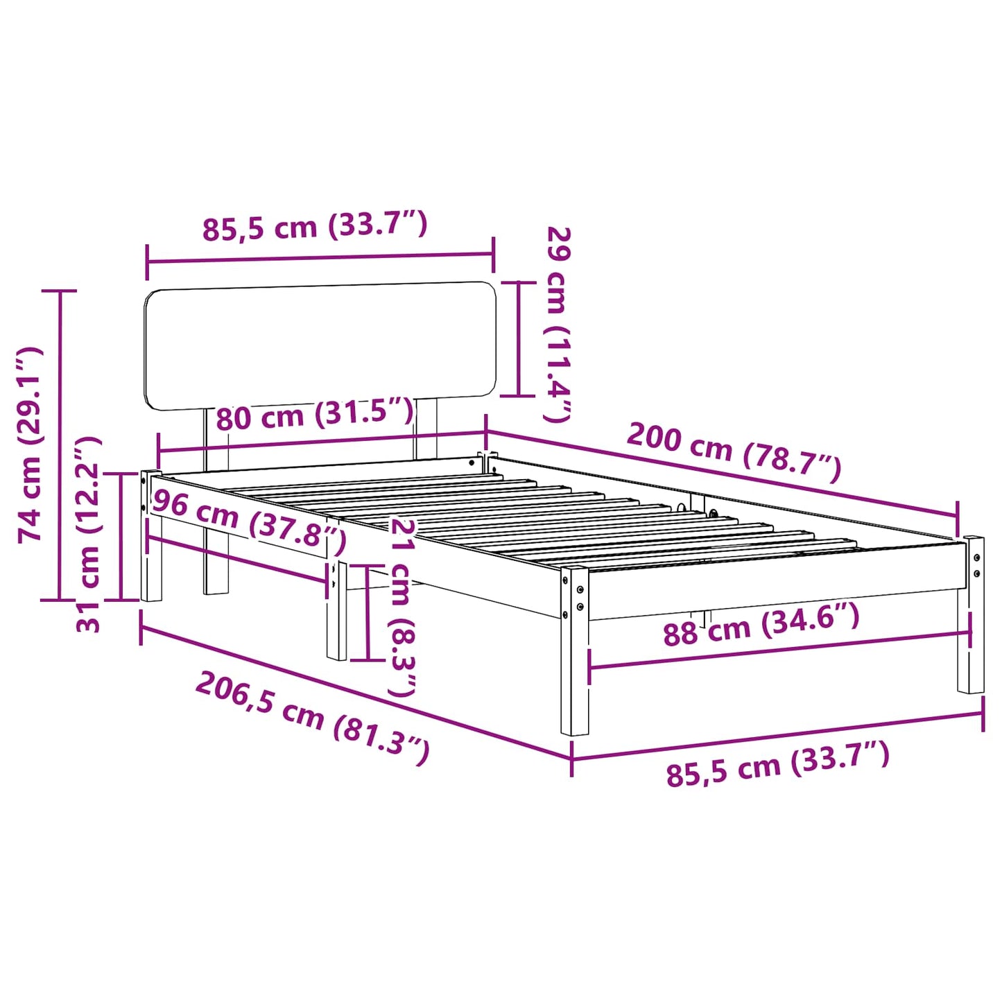 vidaXL Bed Frame with Headboard Natural 80 x 200 cm Solid Pine Wood