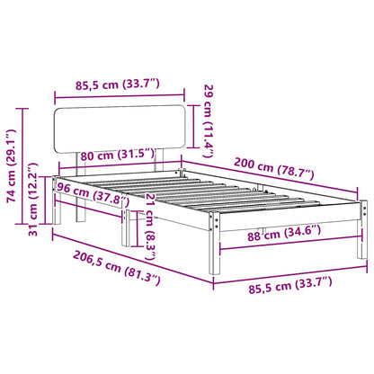 vidaXL Bed Frame with Headboard Natural 80 x 200 cm Solid Pine Wood