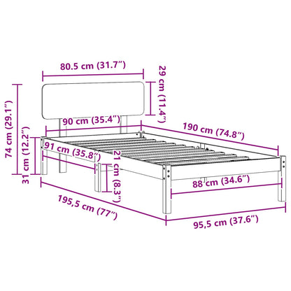 vidaXL Bed Frame with Headboard White 90 x 190 cm Solid Pine Wood
