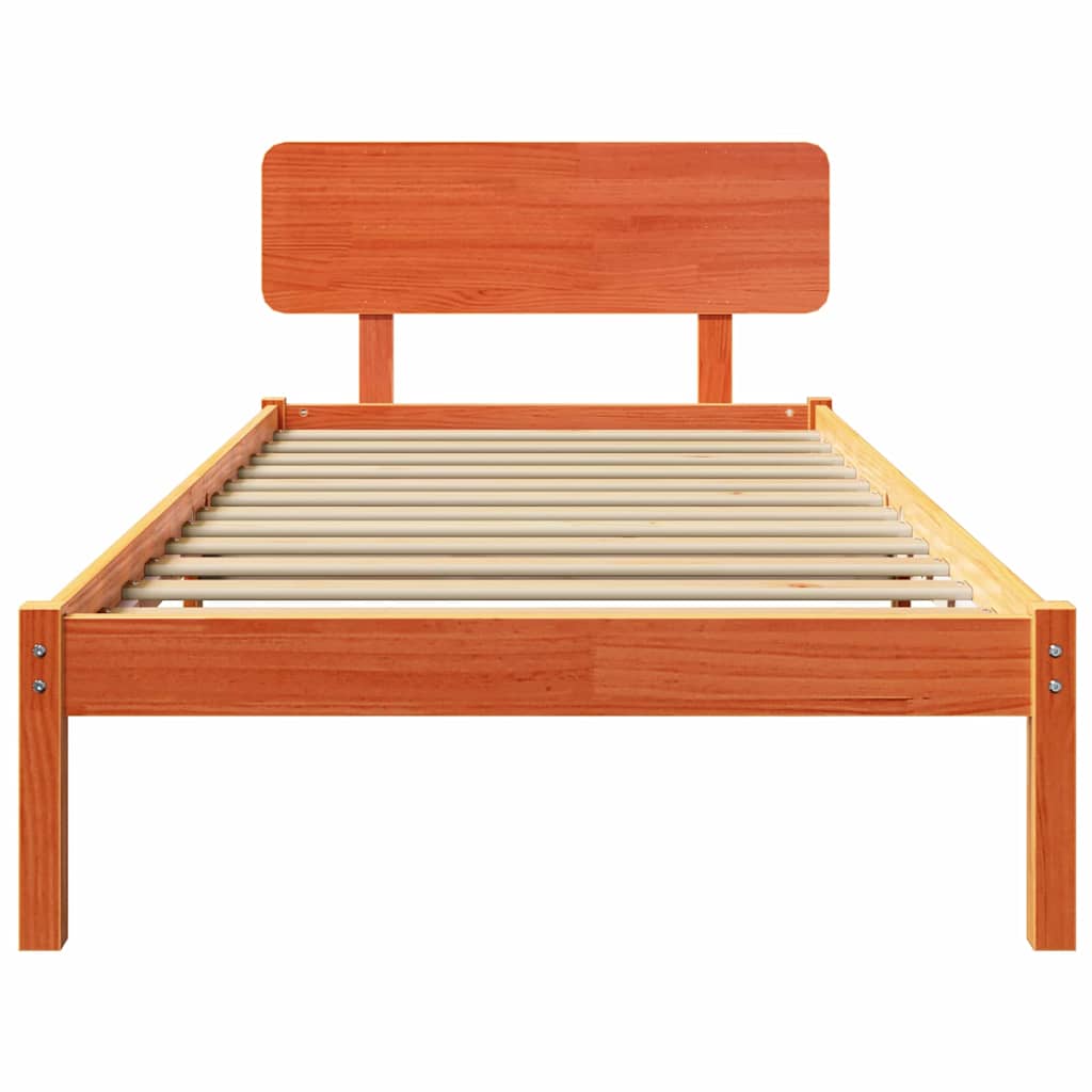 vidaXL Bed Frame with Headboard Wax Brown 90 x 190 cm Solid Pine Wood