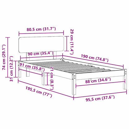 vidaXL Bed Frame with Headboard Wax Brown 90 x 190 cm Solid Pine Wood