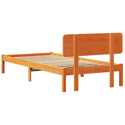 vidaXL Bed Frame with Headboard Wax Brown 75 x 190 cm Solid Pine Wood